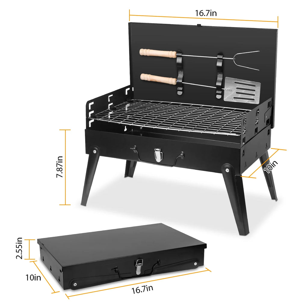 Portable Charcoal Grill Foldable BBQ Suitcase Grill R22542