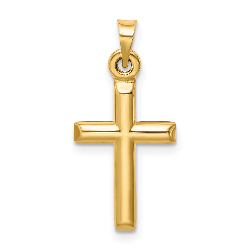 14K Yellow Gold Polished Hollow Diamond-Cut Cross Pendant Charm C4086