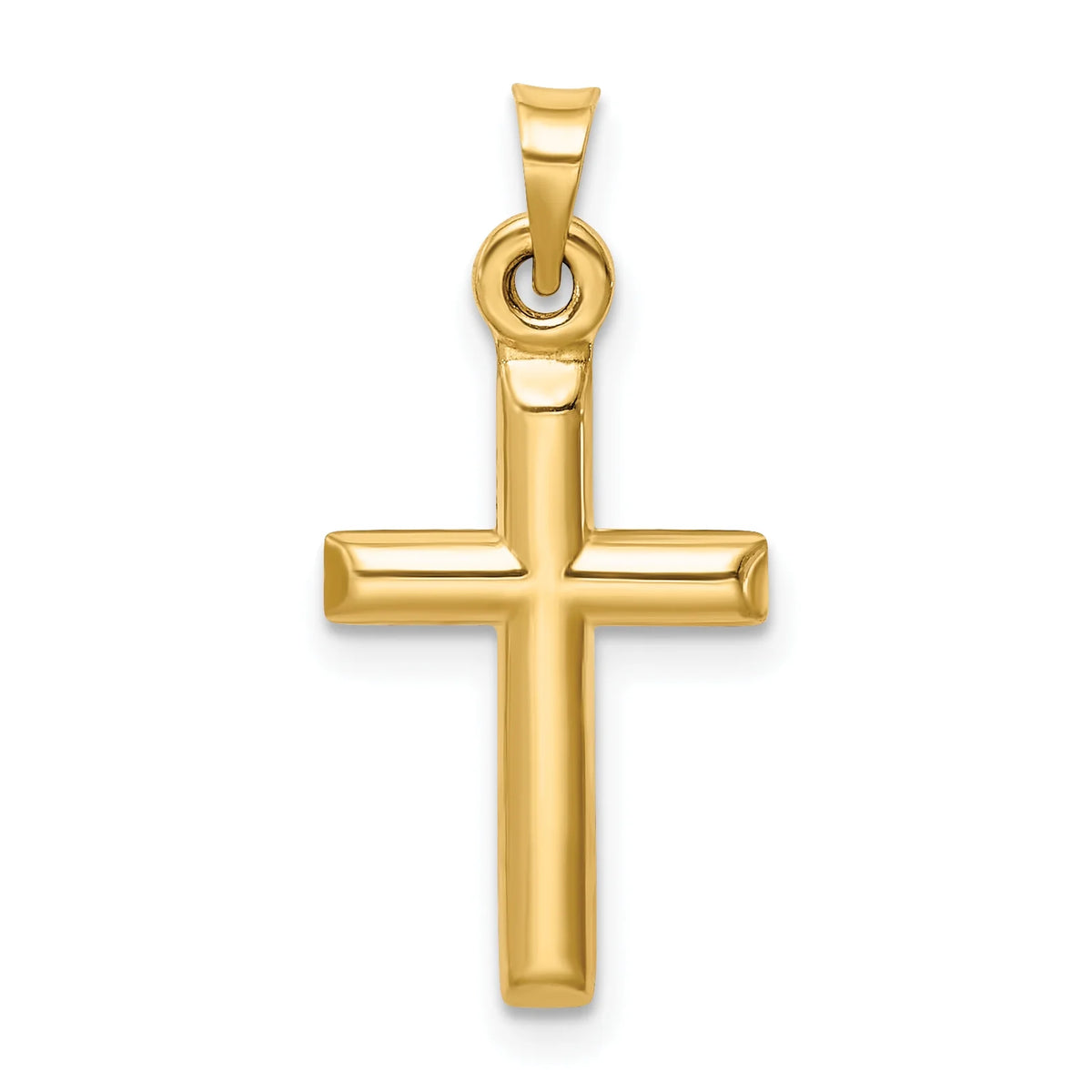 14K Yellow Gold Polished Hollow Diamond-Cut Cross Pendant Charm C4086