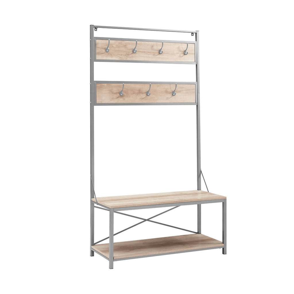 Industrial Farmhouse Metal and Wood Hall Tree White Oak I111