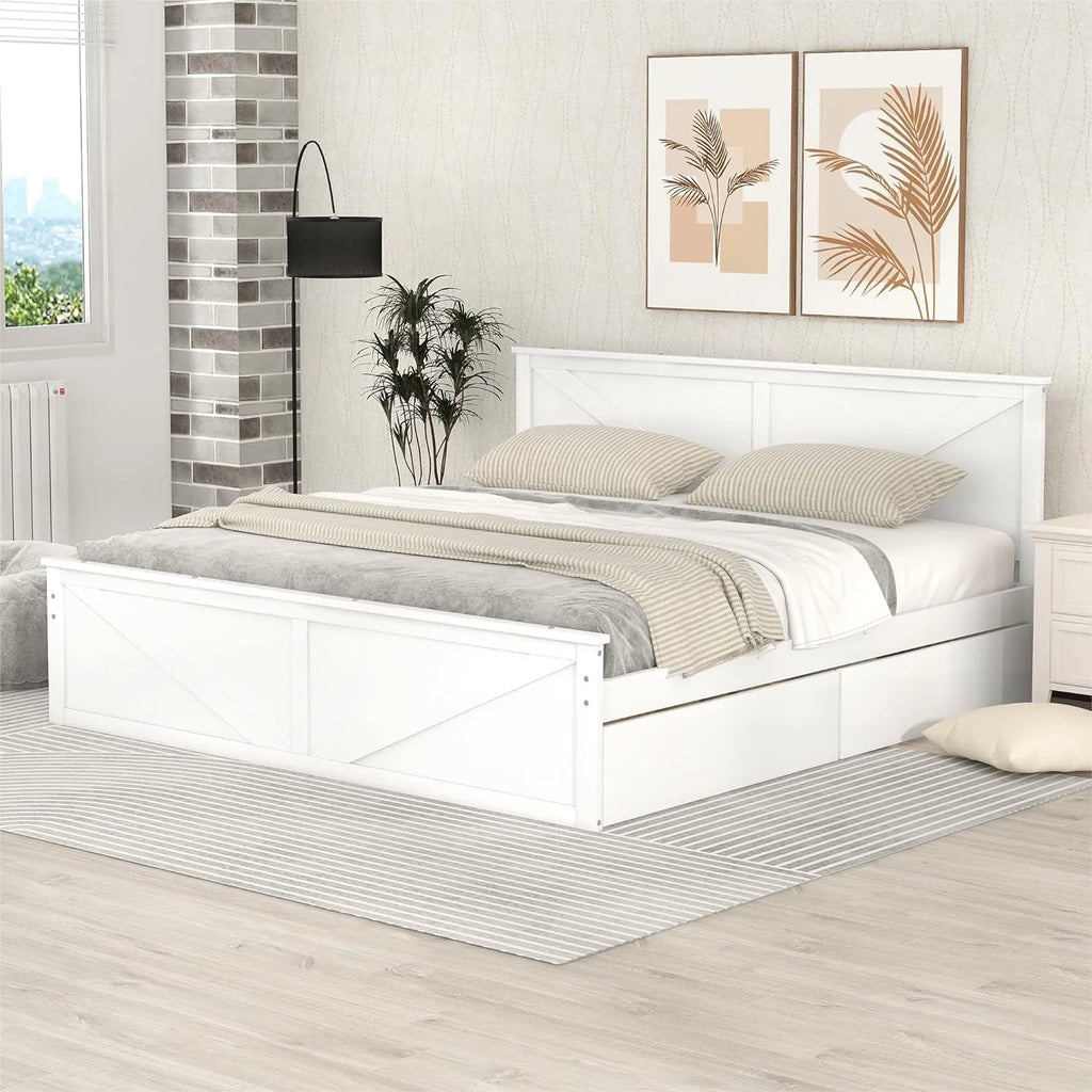 White Storage Bed with Headboard and 4 Drawers Q37084