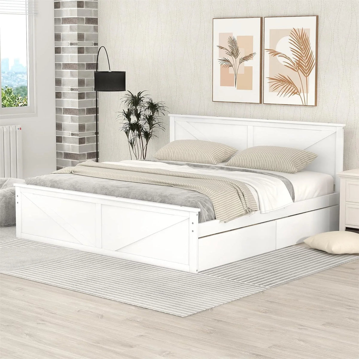 White Storage Bed with Headboard and 4 Drawers Q37084