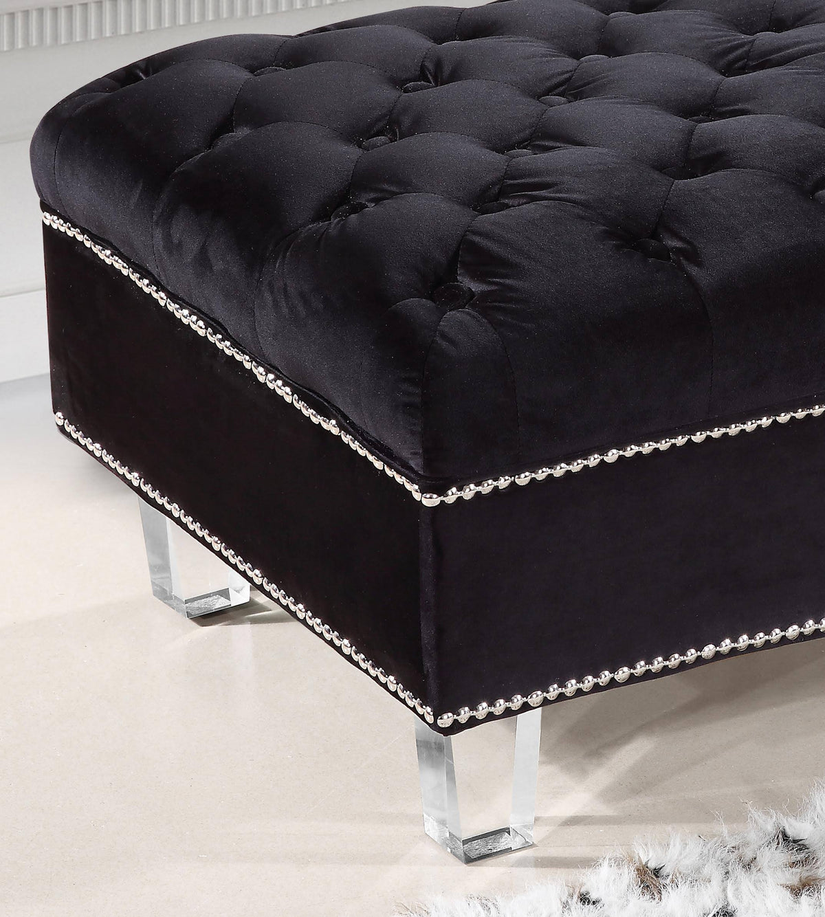 Black Velvet Ottoman L676