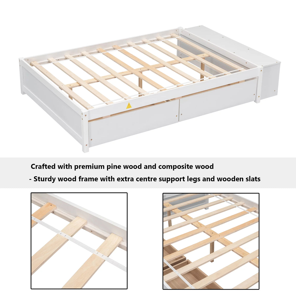 White Full Size Platform Bed with Storage Shelves and Drawer V221894