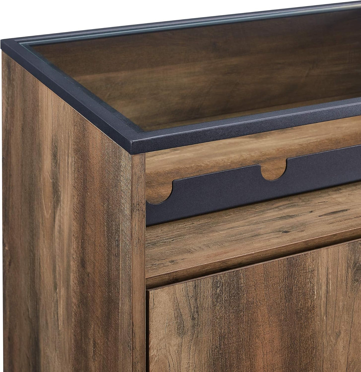Rustic Oak Wood and Glass Bar Cabinet N1758