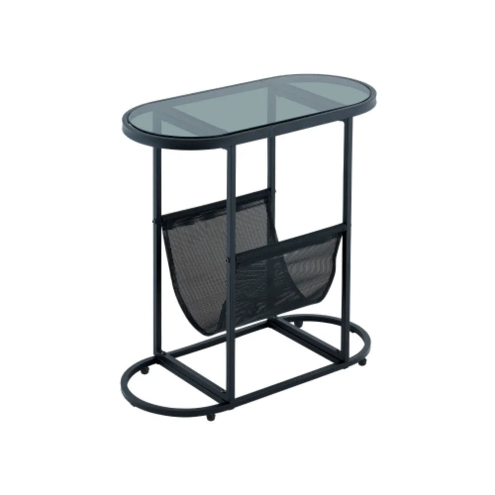 Oval Glass Side Tables with Storage L3462