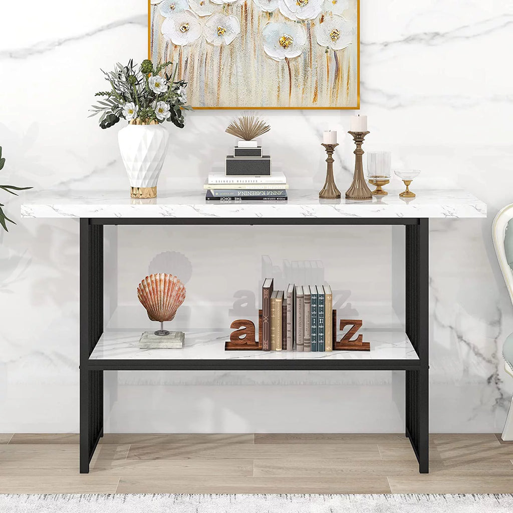 63" Console Table with 2 Storage Shelves White & Black X79554