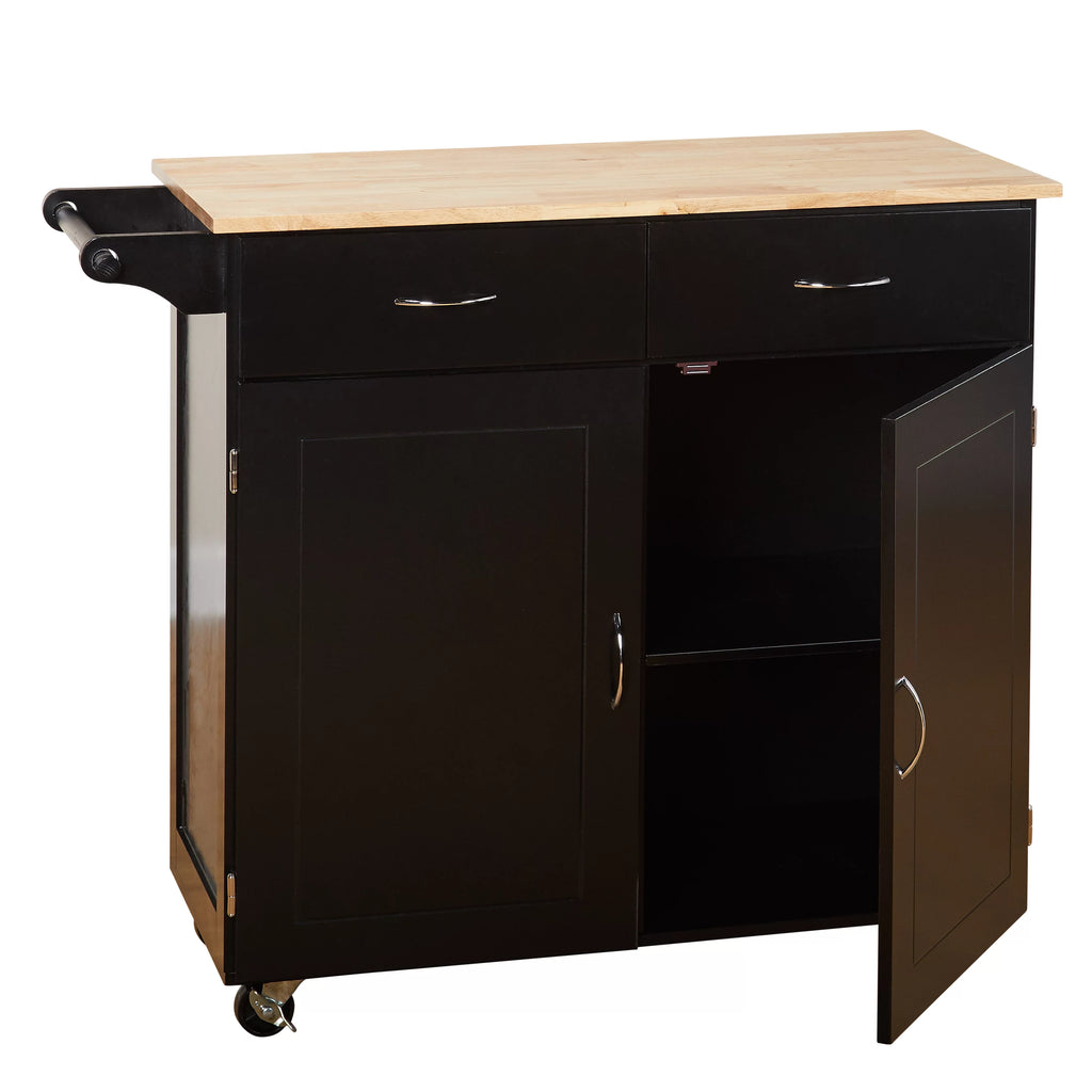 Large Black Kitchen Cart with Wood Top X149643
