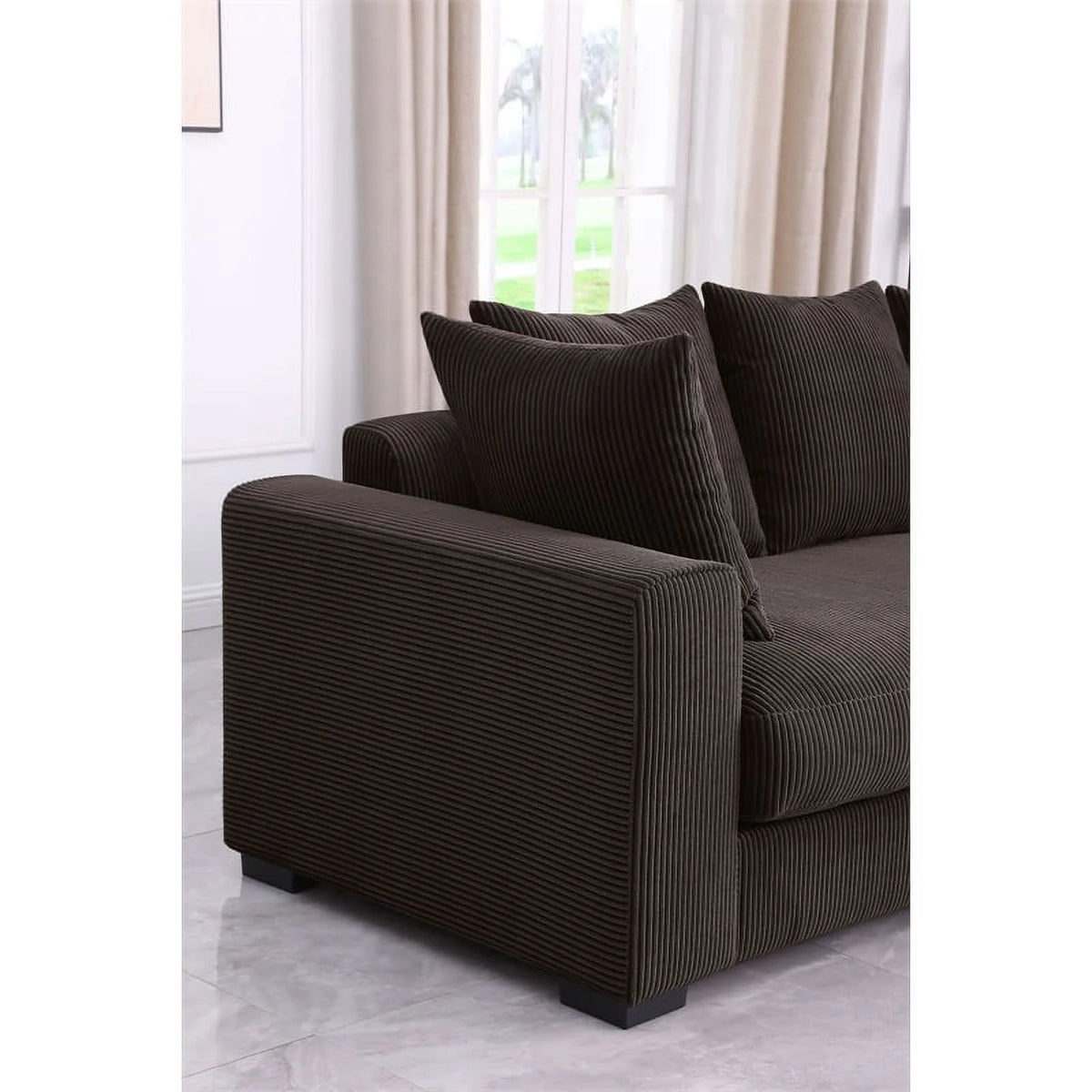 Brown Corduroy Upholstered Sectional Sofa with Chaise T72074