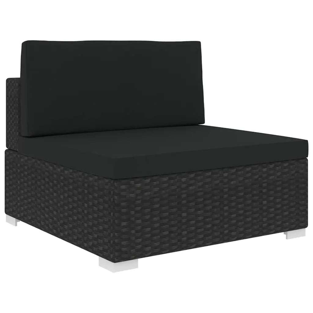 Black Poly Rattan Sectional Middle Seat with Cushions D70456