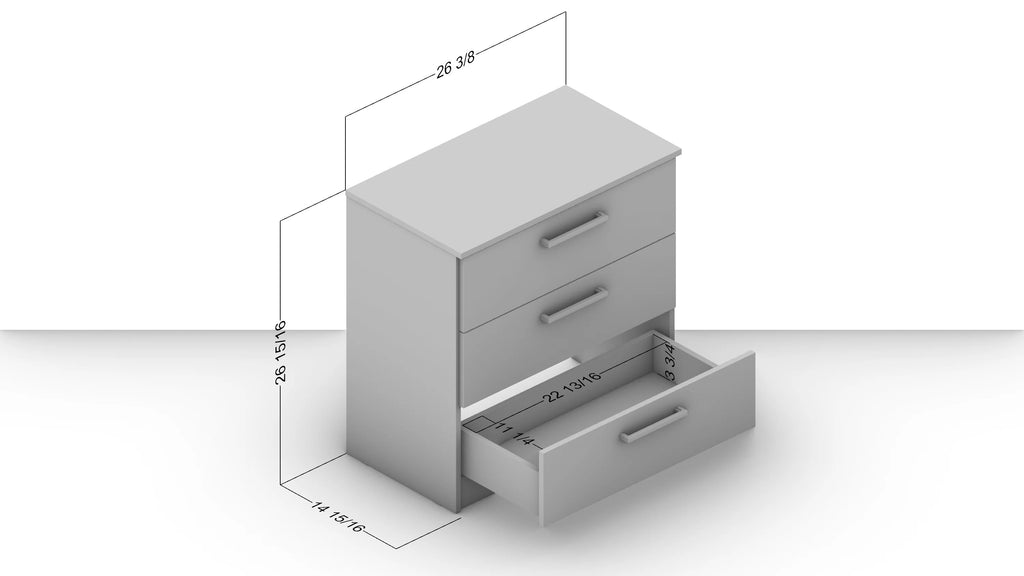 White 3 Drawer Wood Dresser D6342