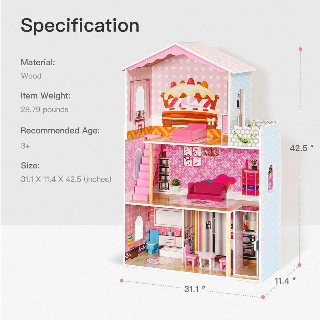 Dollhouse Kit with Accessories and Furniture, 31.1'' x 11.4'' x 42.5'' R930538
