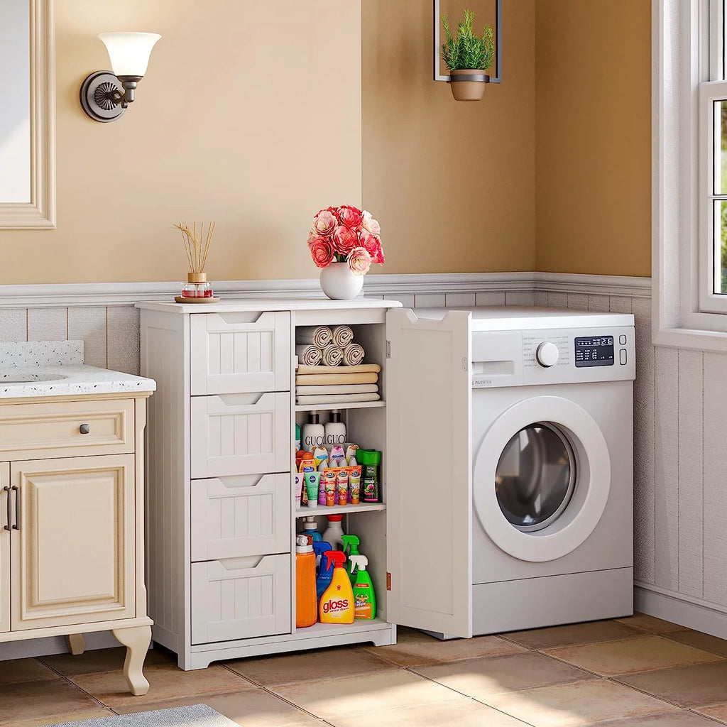 White 33" Wooden Storage Cabinet with 4 Drawers M24217