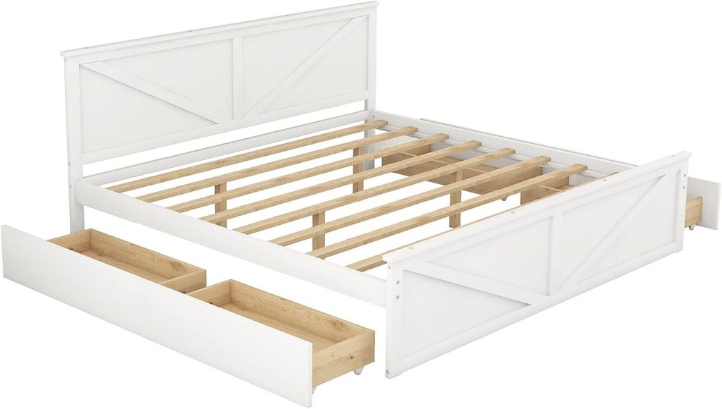 White Storage Bed with Headboard and 4 Drawers Q37084
