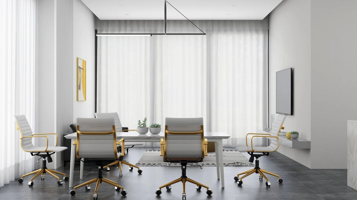 White Leather Adjustable Swivel Office Chair P9608