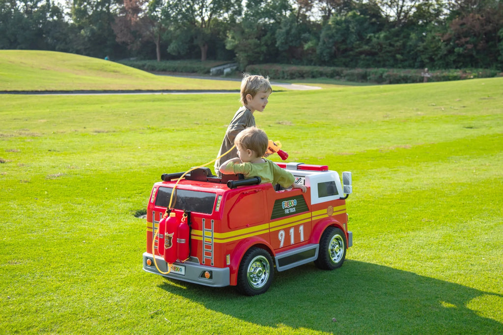 24V 2-Seater Ride-on Fire Truck with Remote Control, LED Lights, Water Gun B852