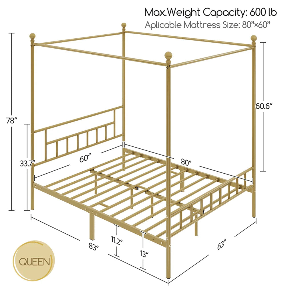 White Twin Metal Canopy Bed Frame with Headboard and Footboard E1617