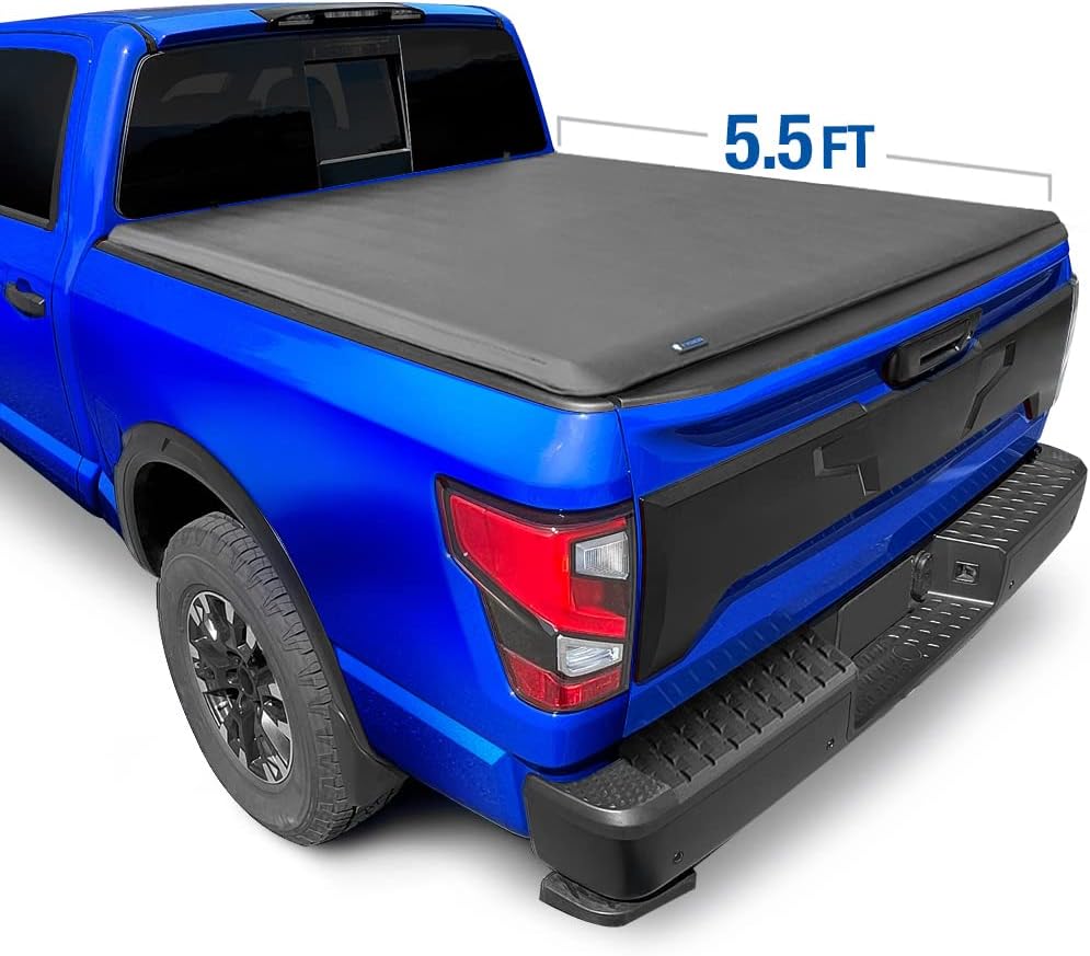 Soft Roll Up Truck Bed Tonneau Cover for 2004-2015 Nissan Titan Fleetside 5.5' Bed, Black Y7445