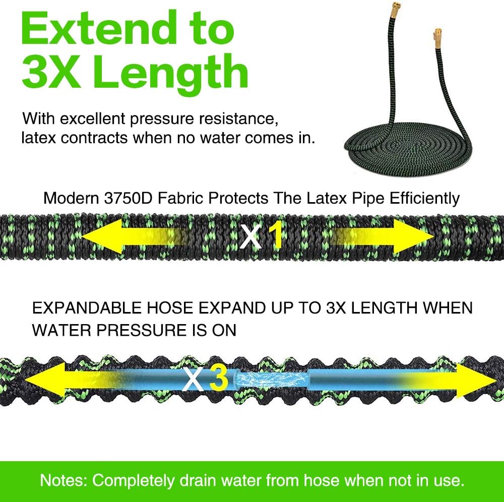 75 FT 3/4" Solid Brass Connectors 10 Function Spray Hose Nozzle 3-Layers Latex Collapsible Hose Pack of 2 Z266408