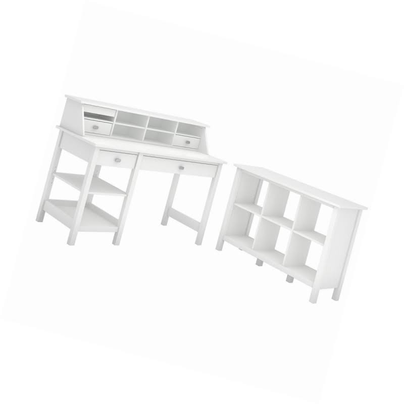 Pure White Computer Desk with Bookcase and Organizer J2032