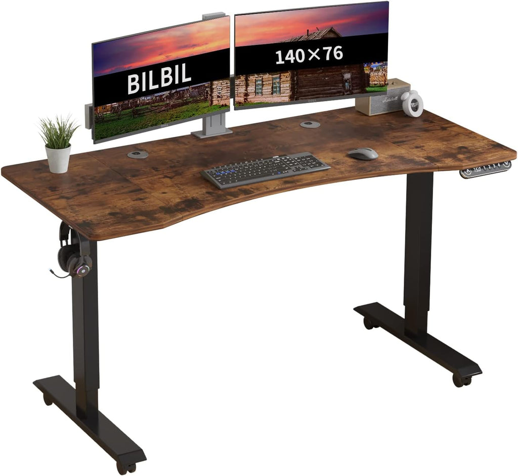 Black Frame Rustic Brown Top Height Adjustable Electric Standing Desk V3126